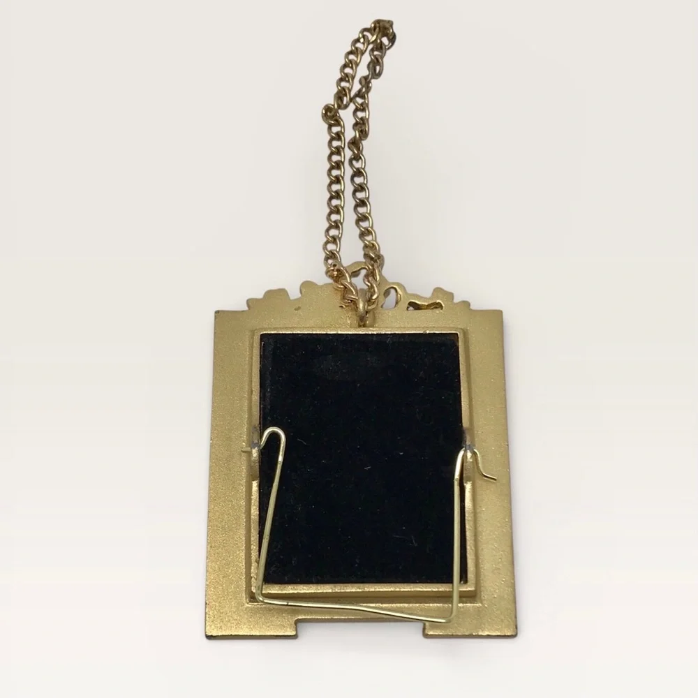 Vintage Mini Gold & Black Enameled Picture Frame with Red Accent  1.5